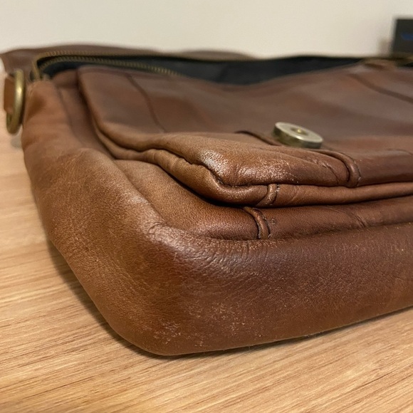 Frye Brown Leather Briefcase Laptop Messenger Bag Distressed - Picture 4 of 15